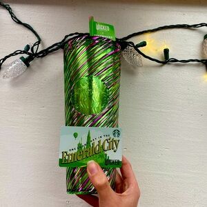 Wicked Starbucks Pink and Green Swirl Cold Cup 24oz + Emerald City Gift Card